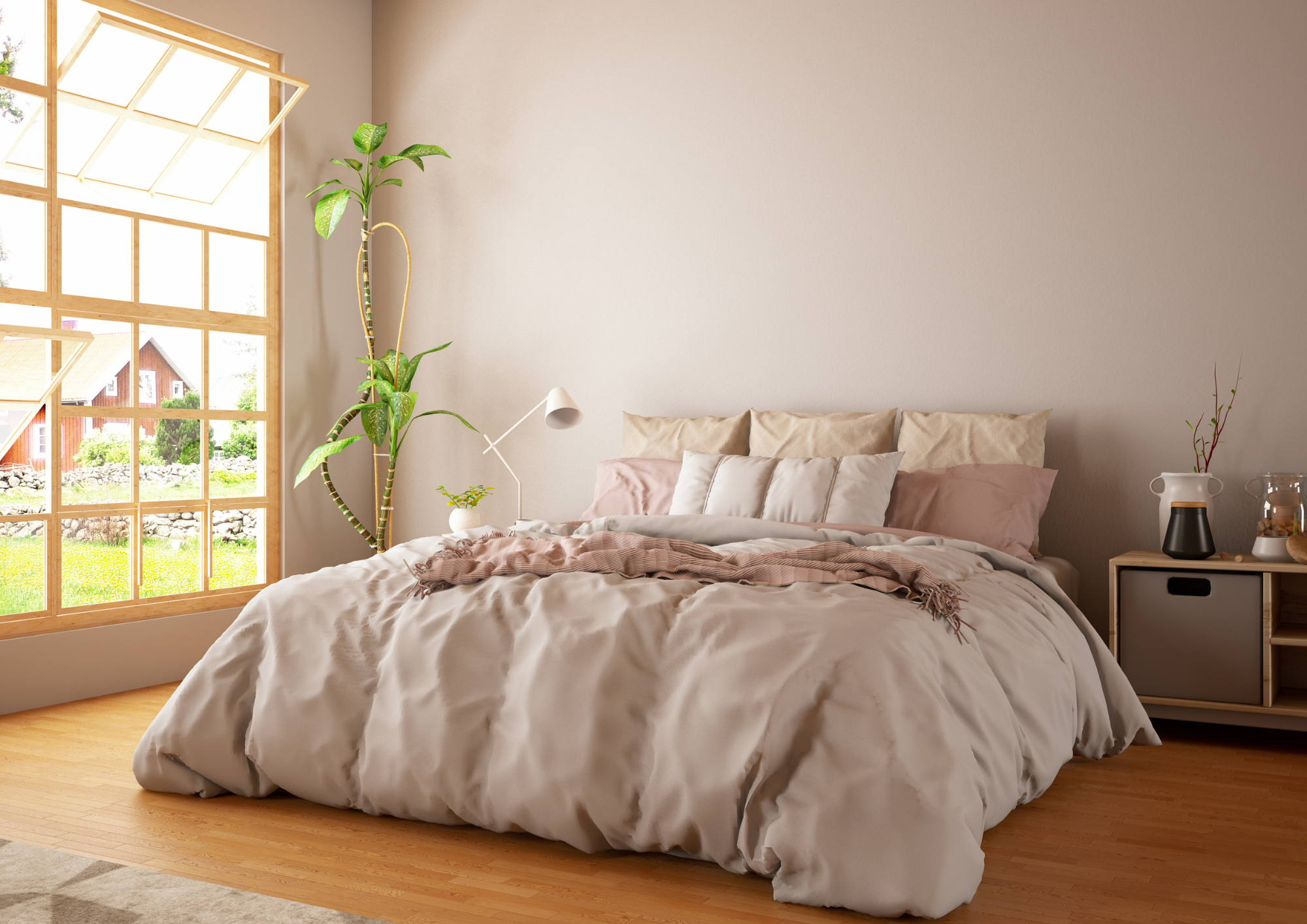 Kleines Schlafzimmer in heller Einrichtung.