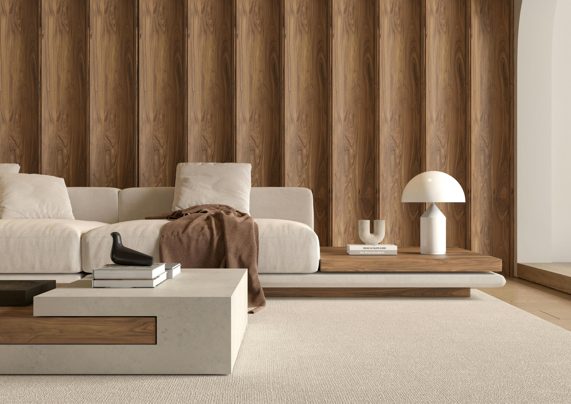 moderne wohnzimmer einrichtung in holzoptik, massivholz
