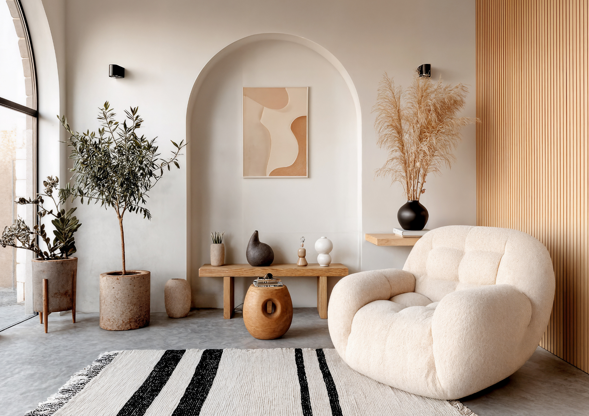 Beige Wandfarbe passend zum grauen Boden
