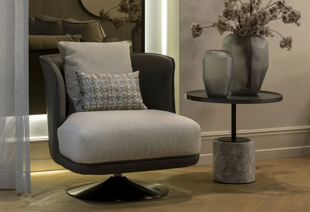 Moderner Designersessel aus Leder in Schwarz grau